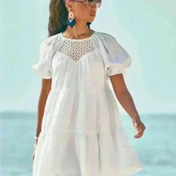 SALE Lilly Pulitzer Charlet Short Sleeve Linen Dress Party Resort White Sorority - Picture 6 of 6